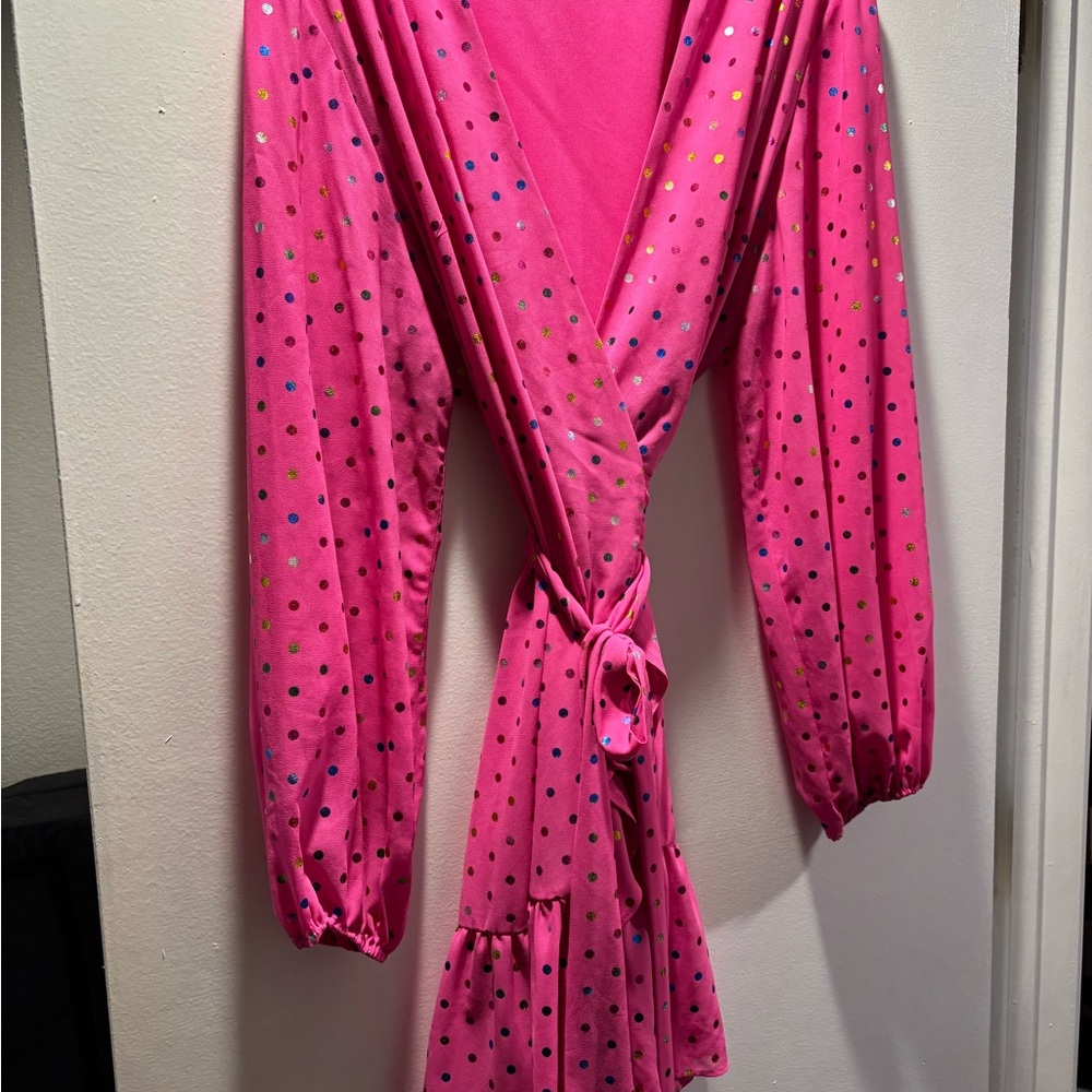 Never Fully Dressed Fuchsia Dress with Metallic Polka Dots